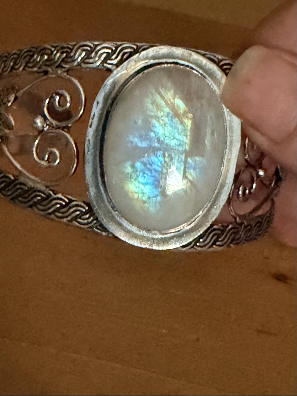 Beautiful Rainbow Moonstone Cuff Bracelet - 925 Plated/Stamped